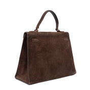 Hermès Kelly 28 Sellier Wildleder Veau Doblis Noisette Dunkelbraun GHW