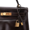 braune Hermes Kelly 28 mit Touret, Plaque, Schloss und Schlüssel