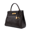 Vintage Hermès Kelly 28 Tasche aus braunem glatten Boxcalf Leder im Retourne Stil mit goldener Hardware Seitenansicht