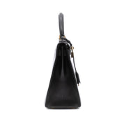 Hermès Kelly 28 aus schwarzem Boxcalf Leder im Sellier Stil mit goldener Hardware