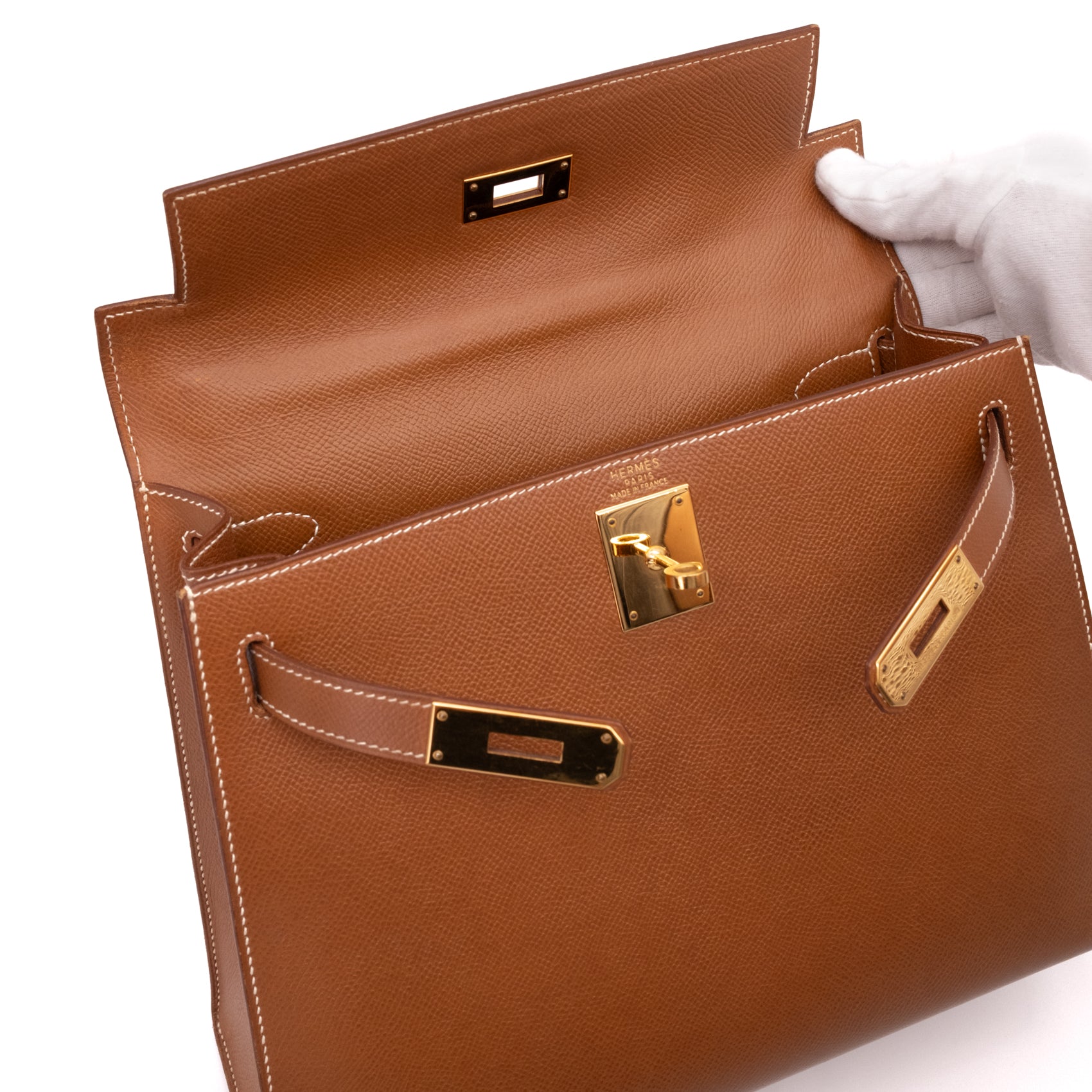 Hermès Kelly 28 Sellier Courchevel Gold Gold GHW