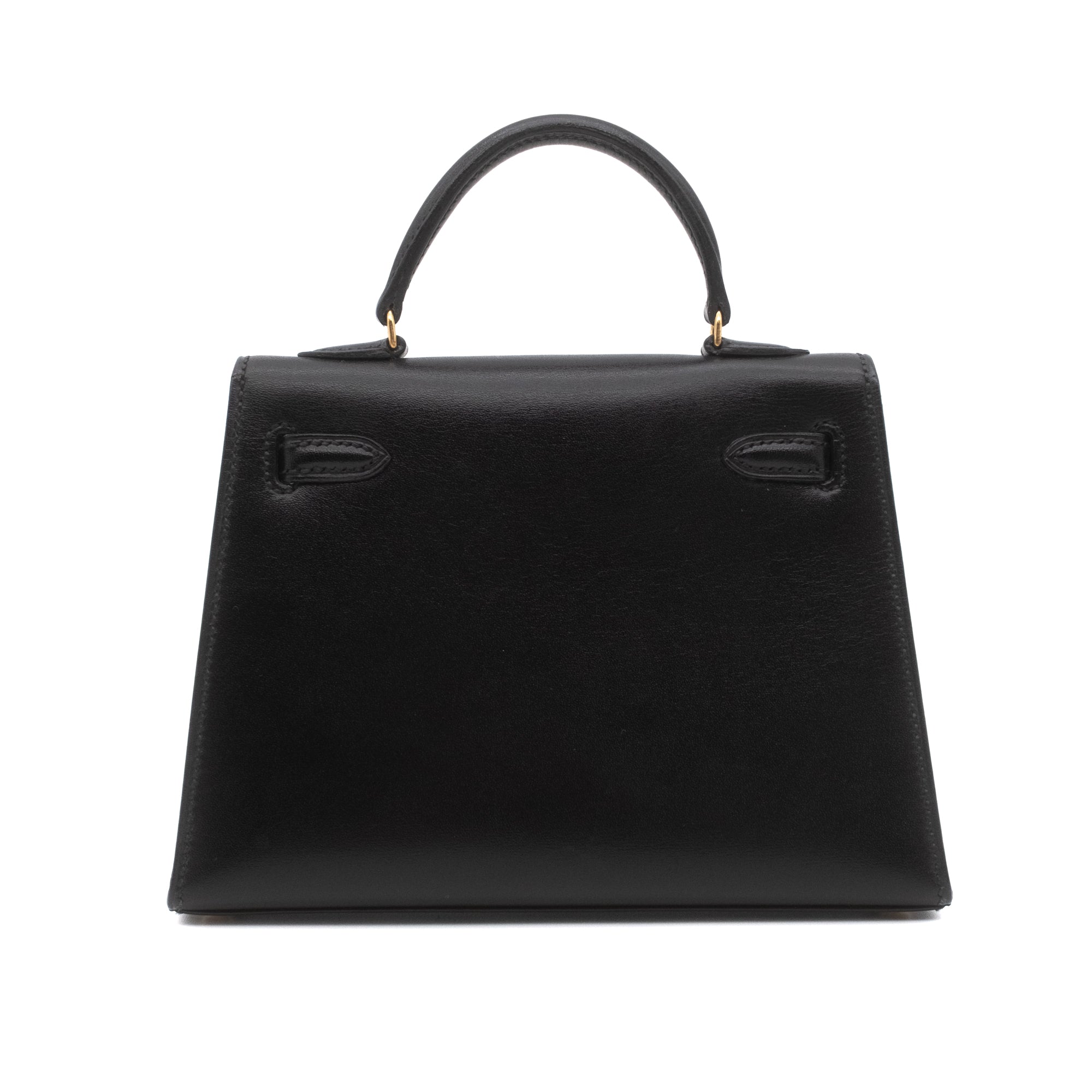 Vintage Hermès Micro Mini Kelly 15 in schwarzem Boxcalf Leder mit goldfarbener Hardware im Sellier Stil Rückansicht 
